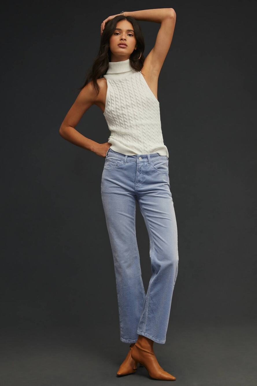 New Anthropologie The Yaya Mid-Rise Crop Flare Corduroy Jeans 23T Blue $148
